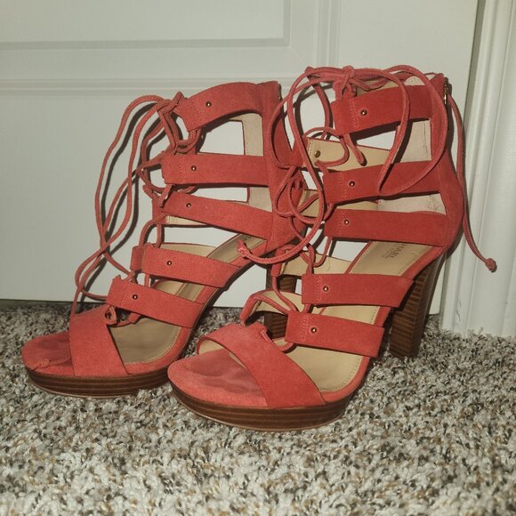Michael Kors Sofia Platform Sandals Size 9 - Dusty Red Suede - Picture 1 of 11
